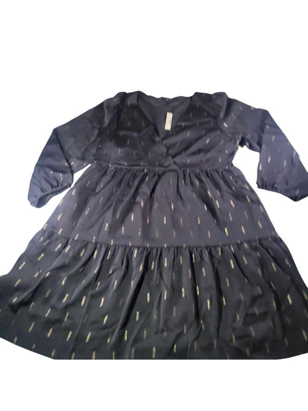 Madewell Women True Black Metallic Jacquard Surplice Tiered Mini Dress Size M